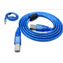 厂家直销 透明蓝USB打印线 A/B打印机数据线 1.5米 64编织带屏蔽