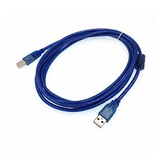 USB线厂家 USB打印线 USBA B 3米透明蓝纯铜64编织带屏蔽数据线