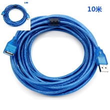 USB线厂家 USB延长线usb2.0数据线加长蓝色10米纯铜带屏蔽连接线